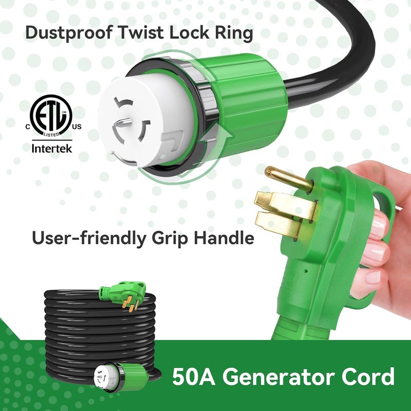 RVINGPRO 50 Amp Generator Cord 40FT and Power Inlet Box Combo Kit - Pre-Drilled, NEMA 14-50P to SS2-50R, Waterproof, ETL Listed - Image 3